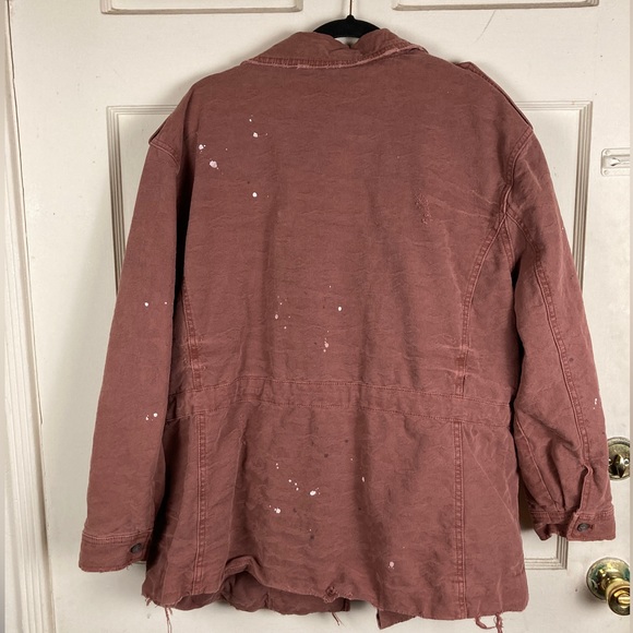 Free People Paint Splatter Jacquard Utility Jacket Rust Distressed M $186 - Picture 6 of 15